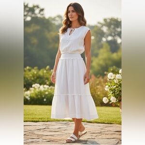 Rails Womens Ashlyn Dress Sz Small White Lace Detail Linen Rayon Blend